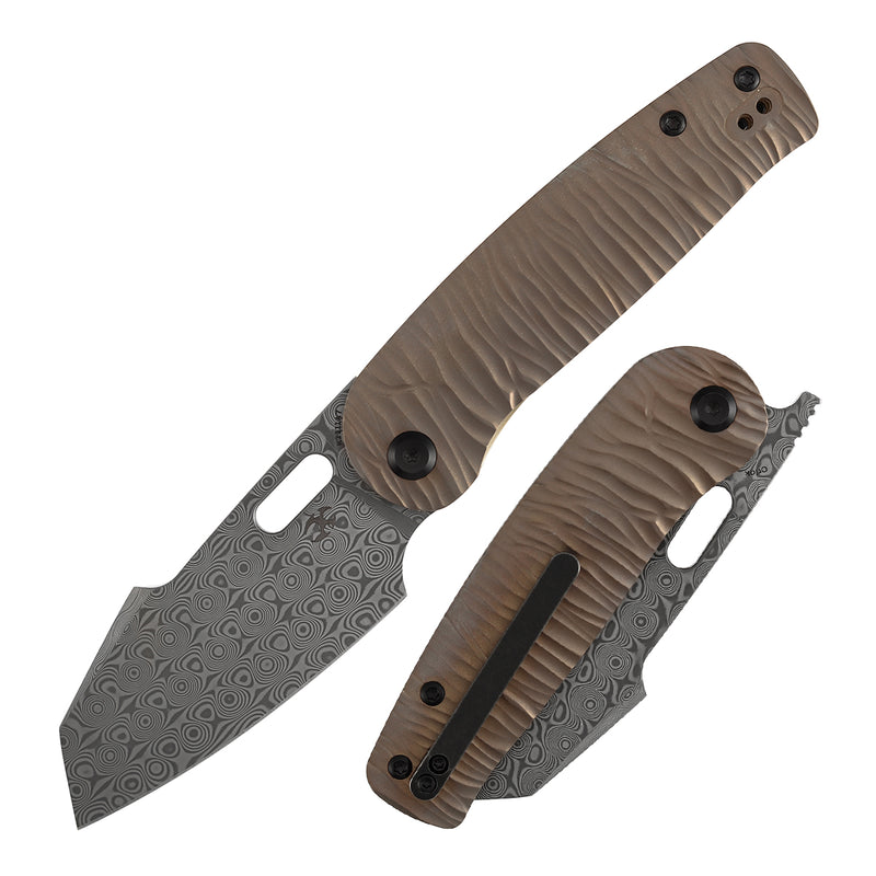 KANSEPT Orlok | Nested Liner Lock | Bronze Anodized Ti with Micro Rock Texture | 3.03" Acid Etched Damascus | Terry Cour II Design | K2111A7