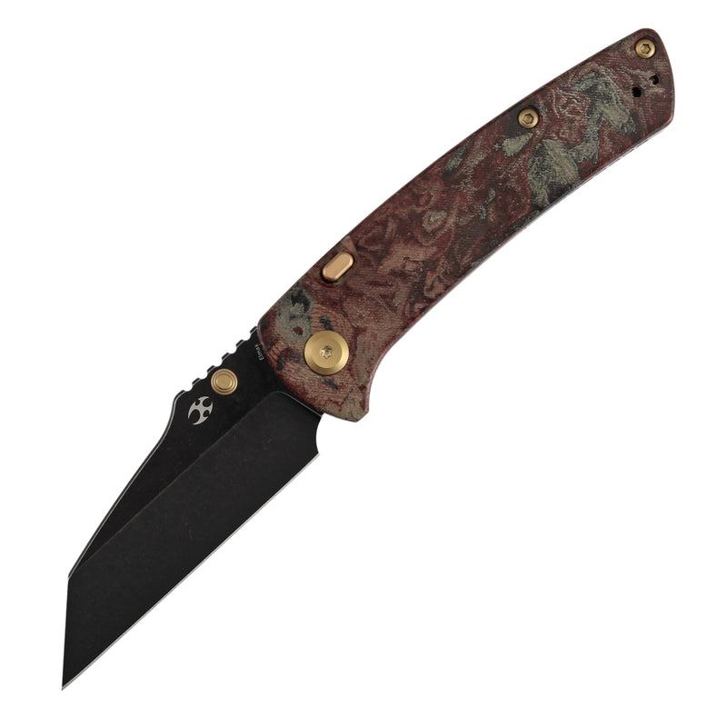 Kansept Main Street | Top Liner Lock | Red Rag Burl Canvas Micarta | 3.36" Elmax Blade | Pinkerton Knives Design |K1015H1