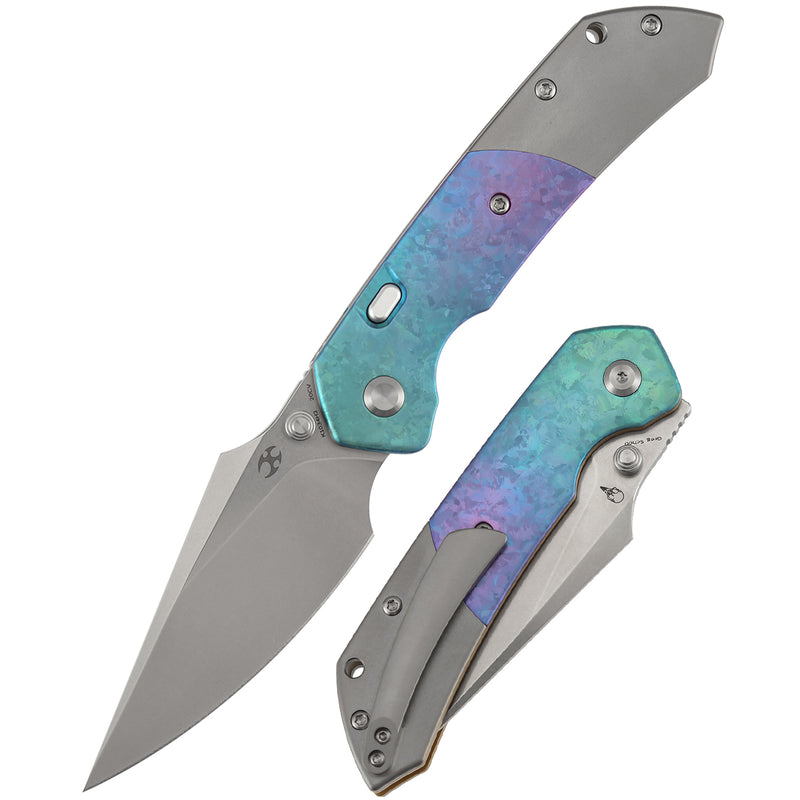 KANSEPT | Fenrir Top Liner Lock | Crystallized Titanium & Stonewash Ti | 3.4" Stonewashed CPM 20CV | Sparrow Knife Design | K1034H2