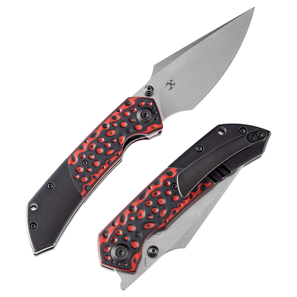 KANSEPT Fenrir --Left Handed Flipper Knife Black and Red G10+