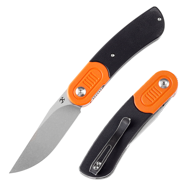 Reverie T2025B8  Stonewashed 154CM Blade Orange and Black G10 Handle Design by Justin Lundquist
