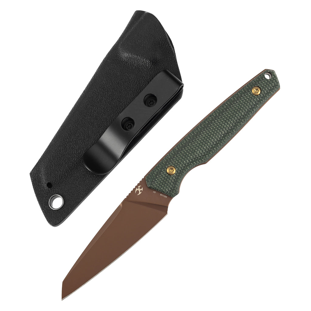 Kansept Parr Fixed Blade Green Micarta 2.87" Rose Gold D2 Blade Jonathan Styles Design G011A8