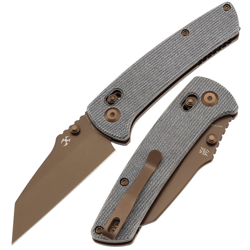 KANSEPT Main Street Thumb Studs/Crossbar Lock Knife Black Micarta Handle (3.36''Rose Gold Coated 154CM Blade) Dirk Pinkerton Design-T1015V11