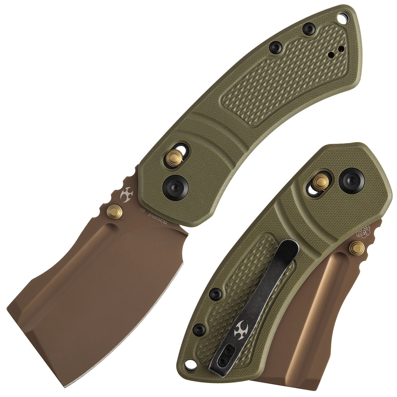Kansept Korvid V | Crossbar Lock | Olive Green G10 with Diamond Pattern | 2.91" Rose Gold Coated D2 Blade | Koch Tools Designed | TE2030V2