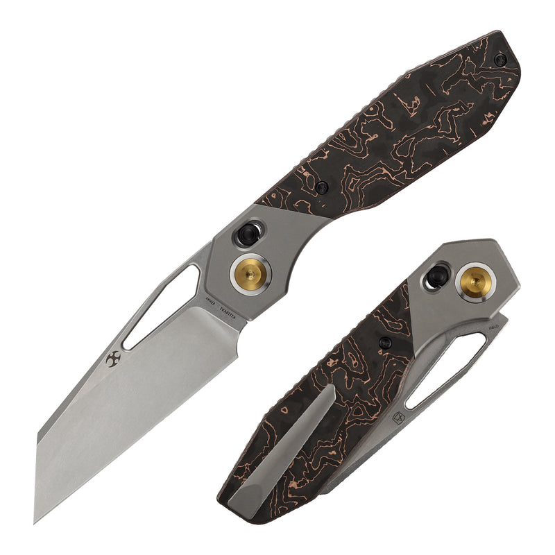 Kansept QTRO | Crossbar Lock | Beadblasted Titanium and Copper Carbon Fiber Inlay| 3.59" Elmax Blade | Luft Concepts Designed |K1118VA1