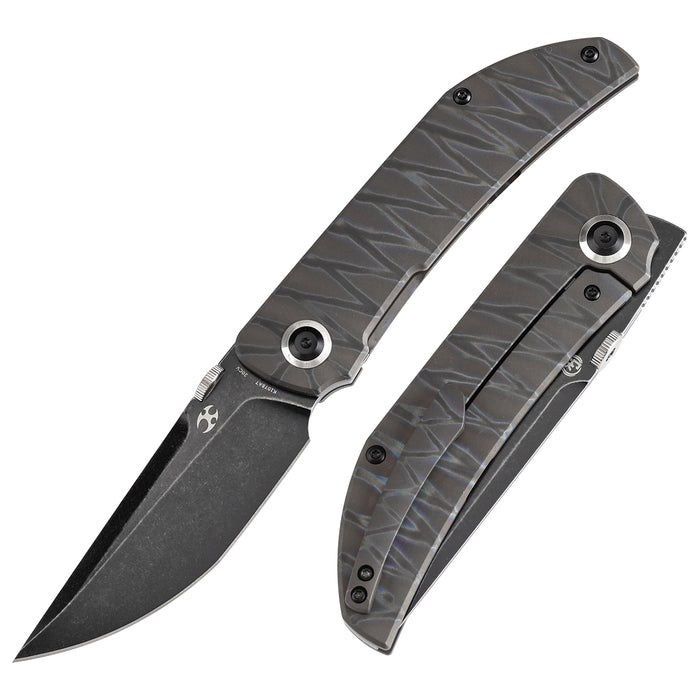 KANSEPT Tarkin Frame lock Knife Tiger Stripe Flamed Titanium Handle (3.36'' 20CV Blade) Matthew Christensen Design - K1078A7