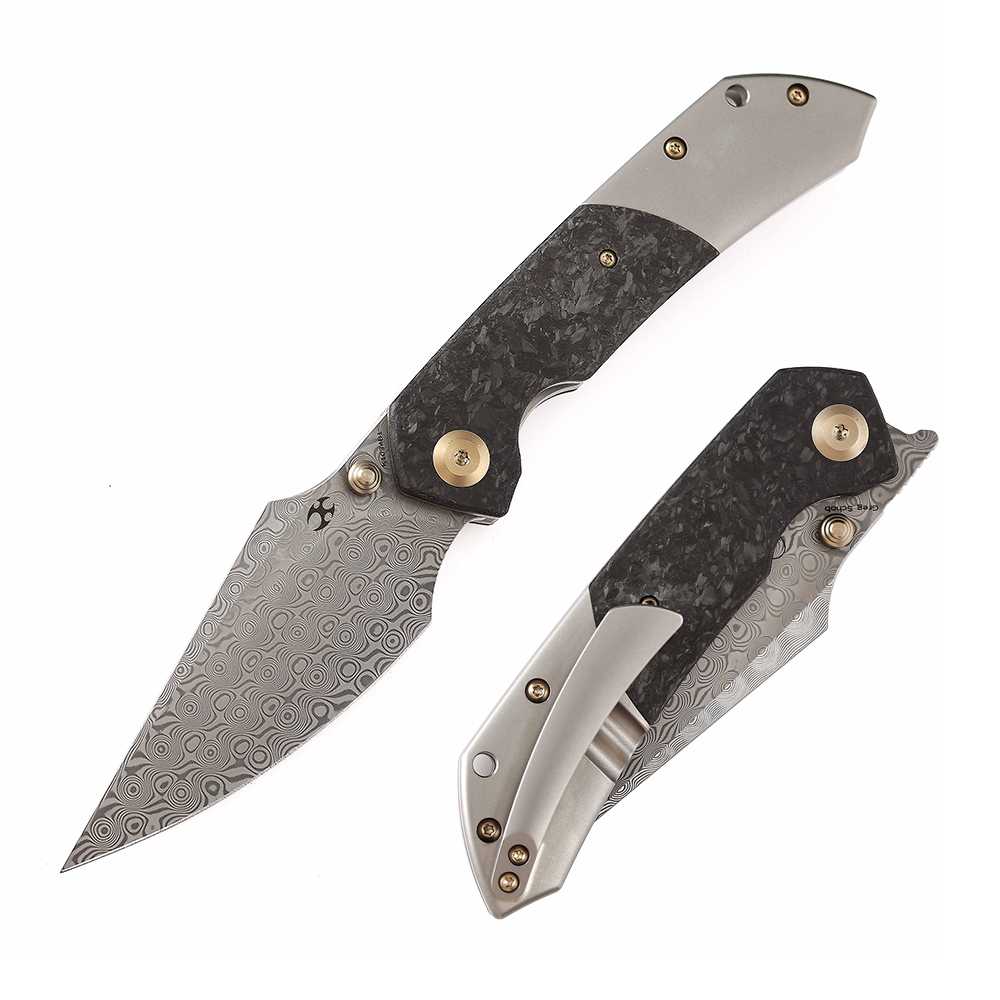 KANSEPT Fenrir Flipper Knife Beadblasted Titanium+ Shred Carbon