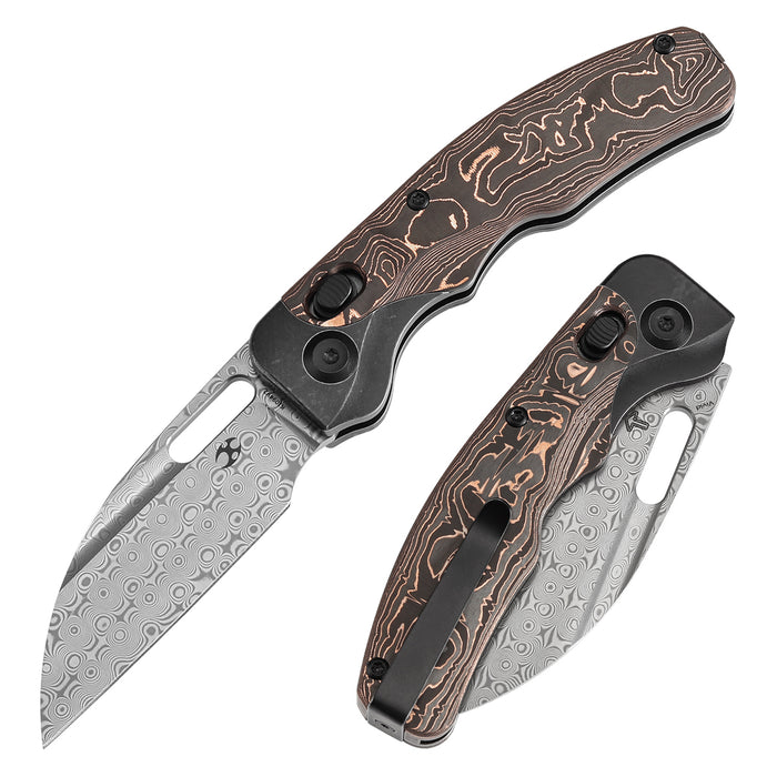 KANSEPT Vivid Cross Bar Lock Blackwash Titanium with Copper Carbon Fiber Handle (3.04'' Damascus Blade) Jacob Lundquist Designed-K1094V2