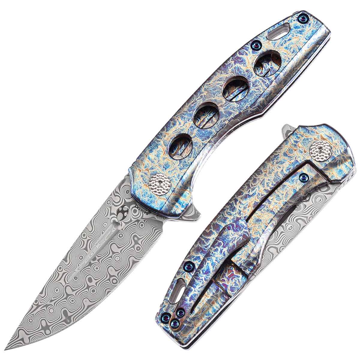 KANSEPT Cassowary Flipper Knife Titanium with Lightning Strike