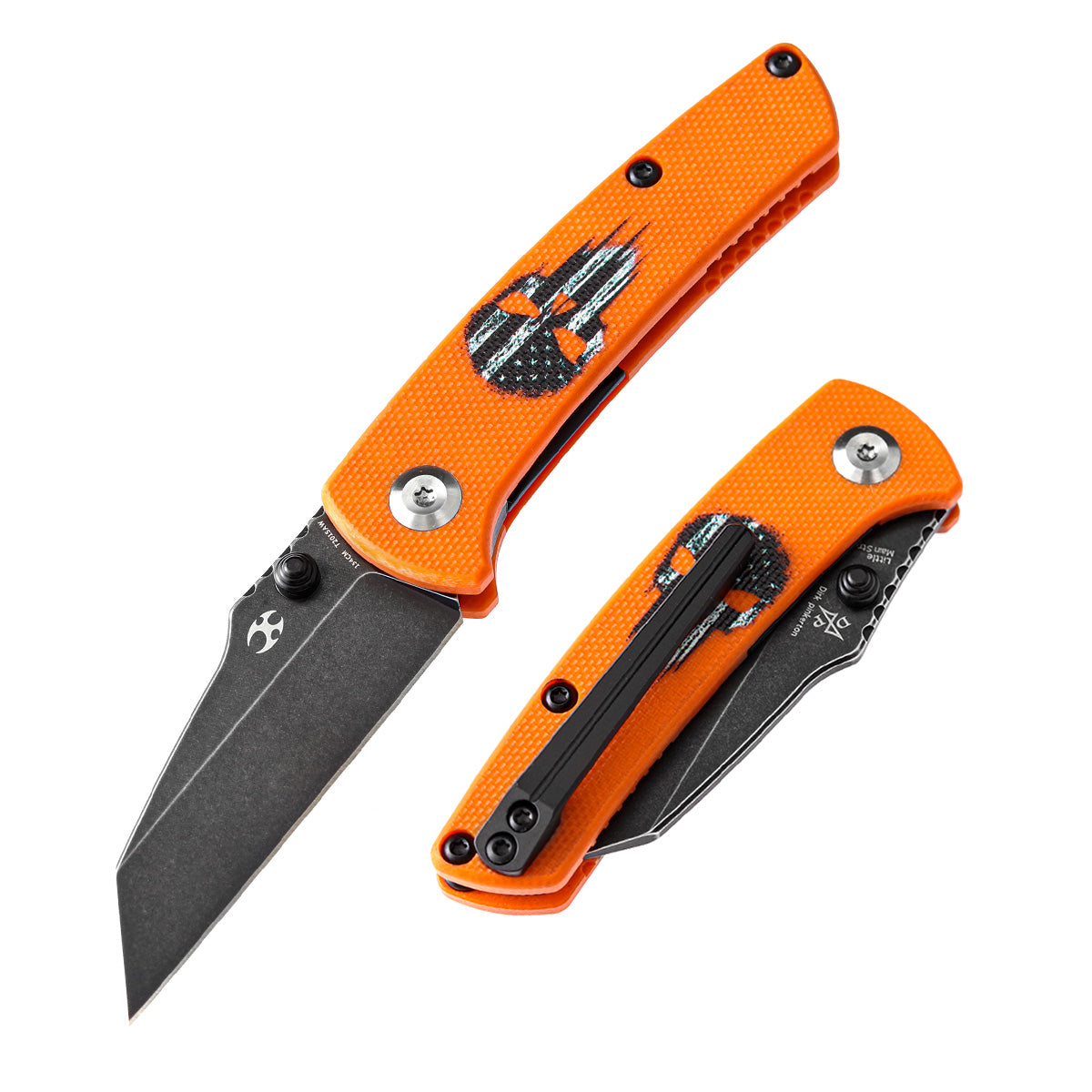 KANSEPT Little Main Street Thumb Studs Knife Orange G10 with Skull