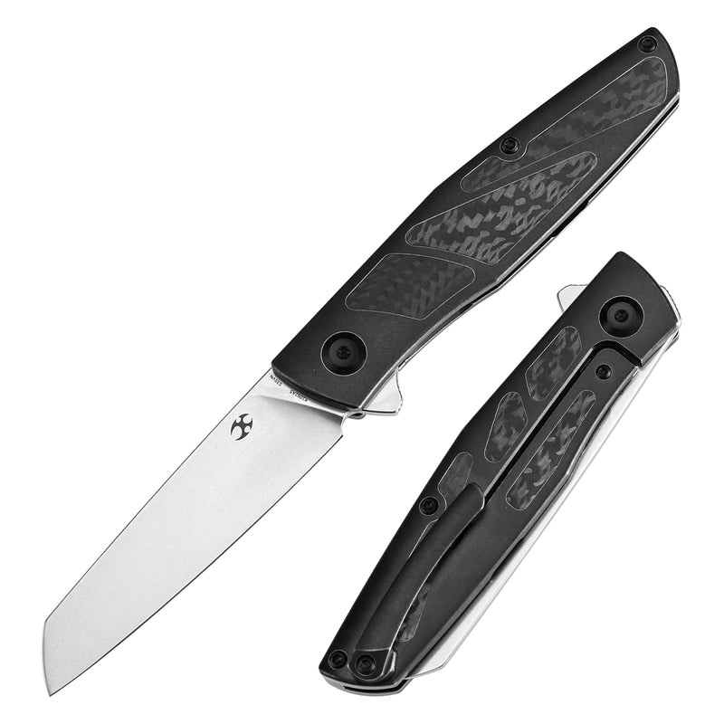 KANSEPT Cru Flipper Knife Blackwash Titanium & Twill Carbon Fiber Handle(3.46''CPM S35VN Blade) Villella Knives Design-K1092A5