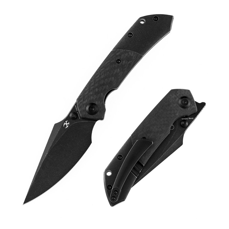 KANSEPT Fenrir Front Flipper/Thumb Stud Knife Twill Carbon Fiber +Titanium Handle (3.48'' CPM-S35VN Blade) Greg Schob Design-K1034A4
