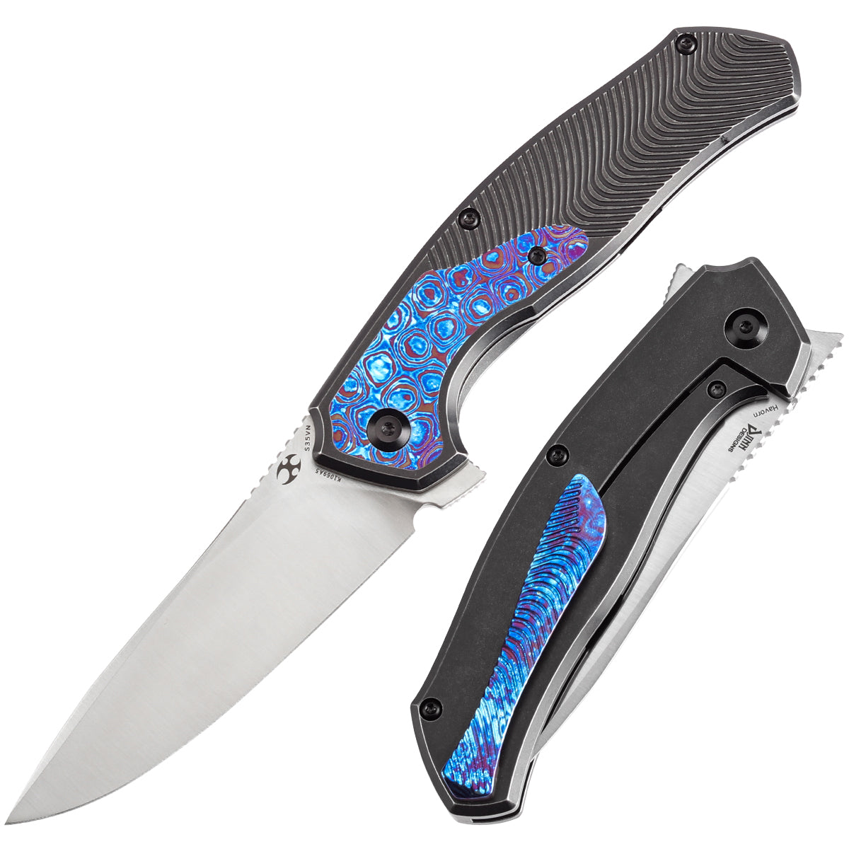 カ*ン様 LARGEハーフジップ TENDERLOIN PLENTY TOUGH KANSEPT HAVØRN Flipper Blackwash Titanium with Timascus Inlay