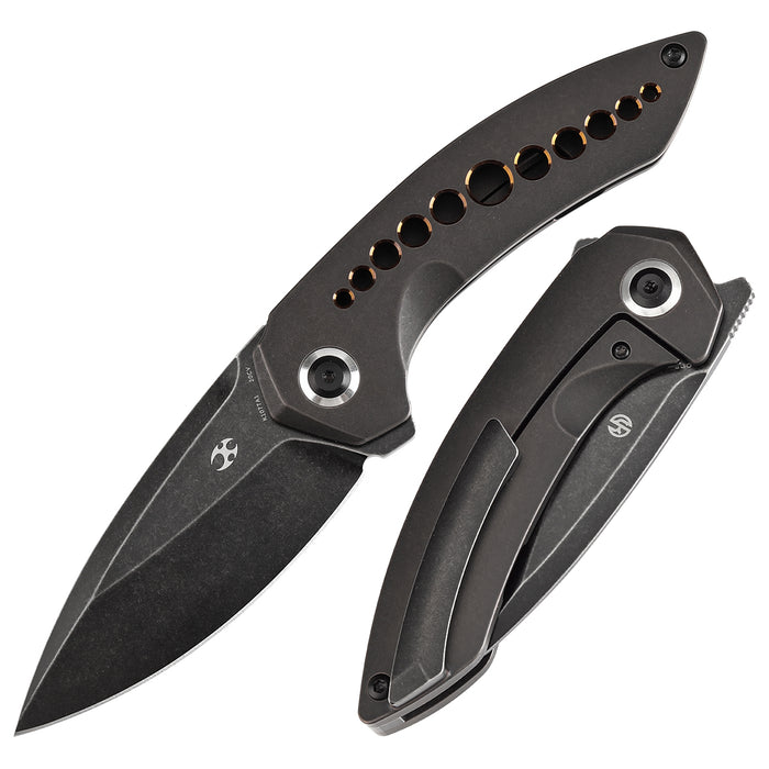 KANSEPT ODD 21 Front Flipper Blackwash Titanium with Bronze Anodized Holes Handle (3.08'' CPM 20CV Blade) Tuffknives Design -K1077A1