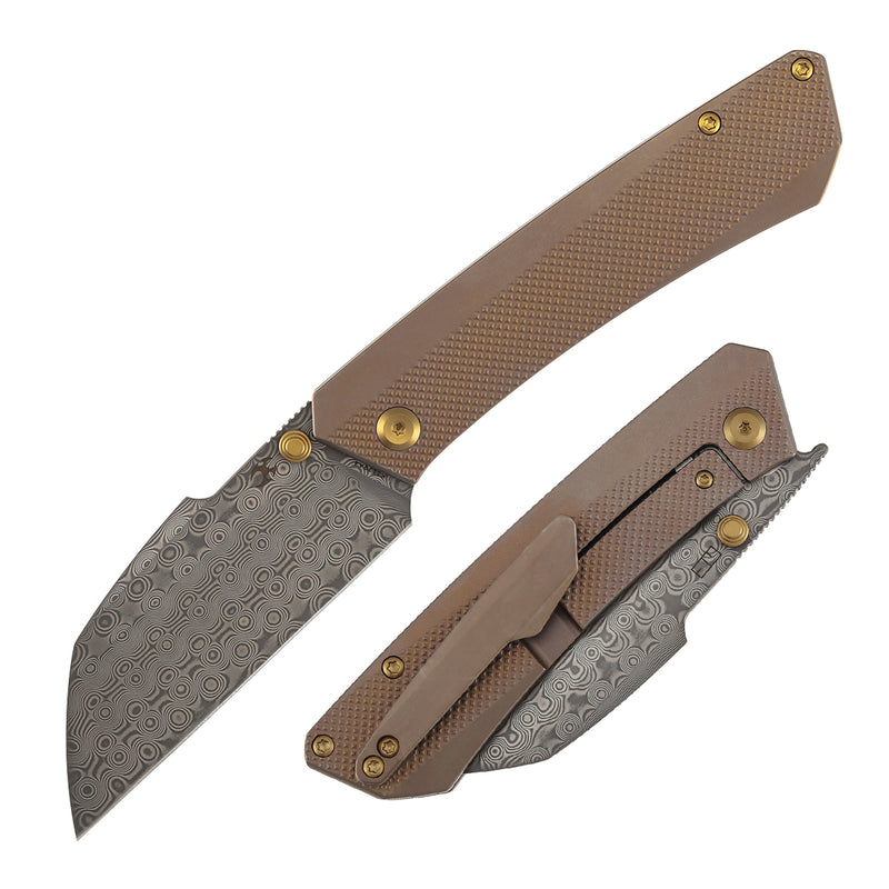 KANSEPT Contra | Thumb Stubs | Bronze Anodized Titanium with Diamond Pattern | 3.25" Damascus | Nathan Contra Design | K1139A4