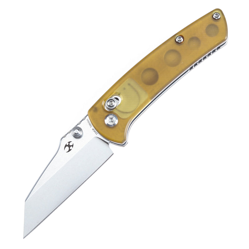 KANSEPT Little Main Street Cross Bar Lock Yellow PEI Handle (2.26'' Stonewashed 154CM Blade) Dirk Pinkerton Design T2015V1