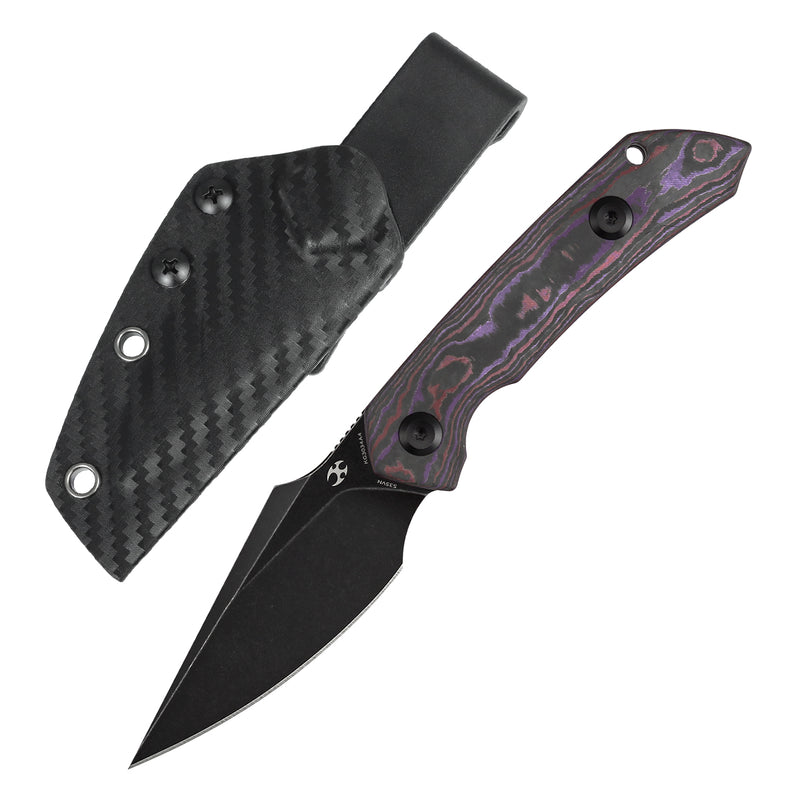 Kansept Fenrir | Exclusive | Fixed Blade | Purple Haze Fatcarbon Handle |2.87" CPM S35VN Blade | Sparrow Knife Design | KG3034A4