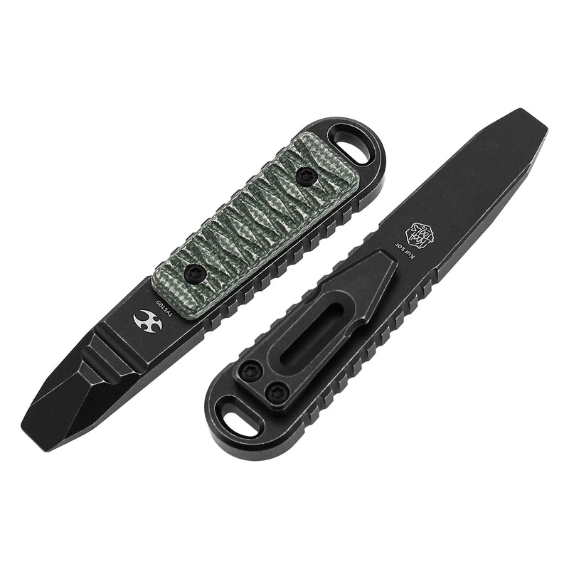 Kansept EDC Kursor Blackwash Titanium+Green Micarta with Tsukamaki-Inspired Pattern Designed by Koch Tools-G015A1