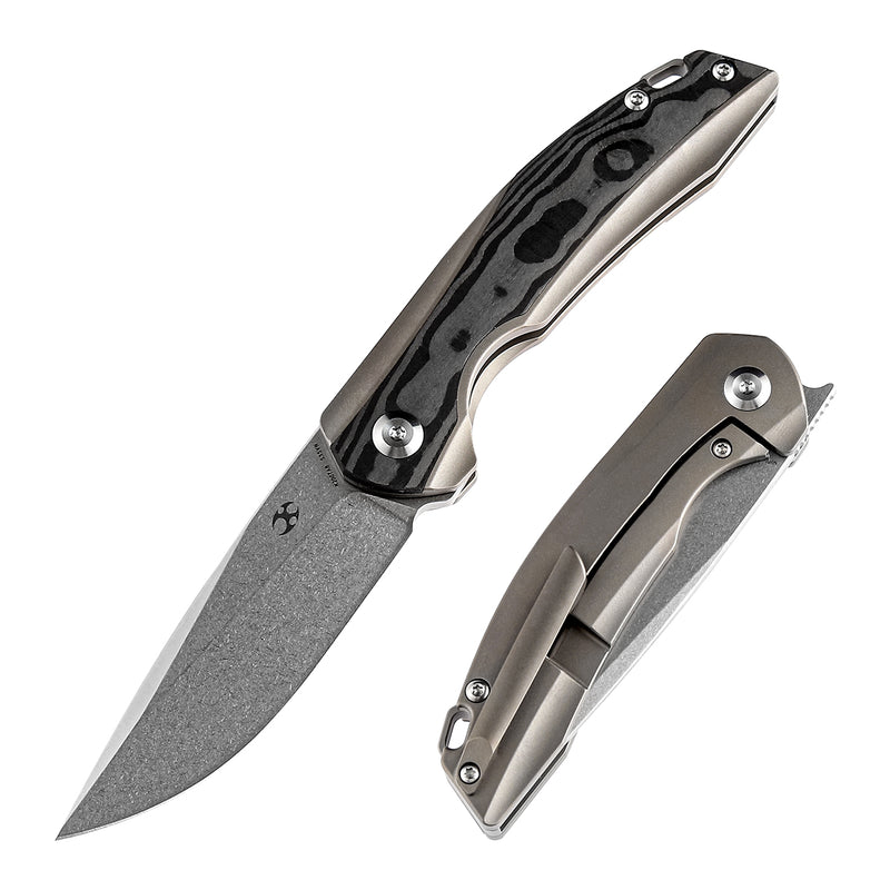 KANSEPT Mini  Accipiter Front Flipper Knife  Rose Pattern Carbon Fiber+ Titanium (2.9"CPM S35VN Blade) Kim Ning Design-K2007A8