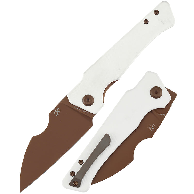 KANSEPT Egress Front Flipper White G10 Handle (3.47" Rose Gold Coated CPM S35VN Blade) Nitch Designs-K1033B3