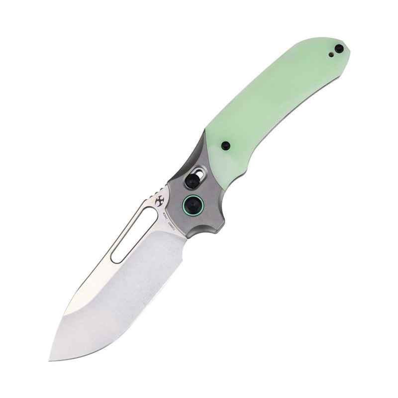 Quasar | Cross Bar Lock | Glow-in-the-Dark Green G10 | 3.38" 154CM | Munko Knives | T1099V5