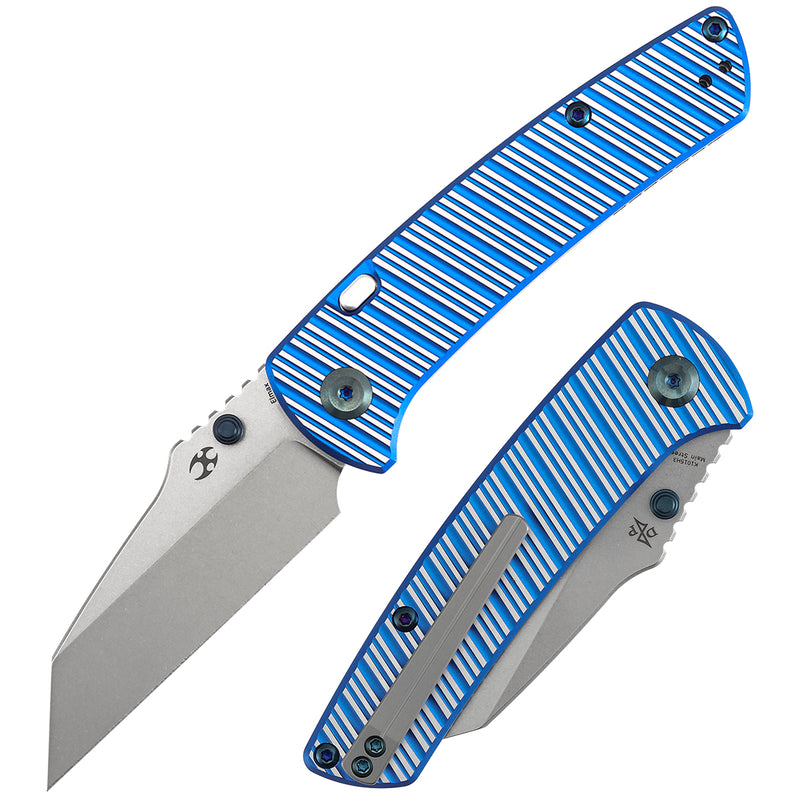 Kansept Main Street | Top Liner Lock | Blue and Plain Aluminum with Stripes | 3.36" Elmax Blade | Pinkerton Knives Design |K1015H3