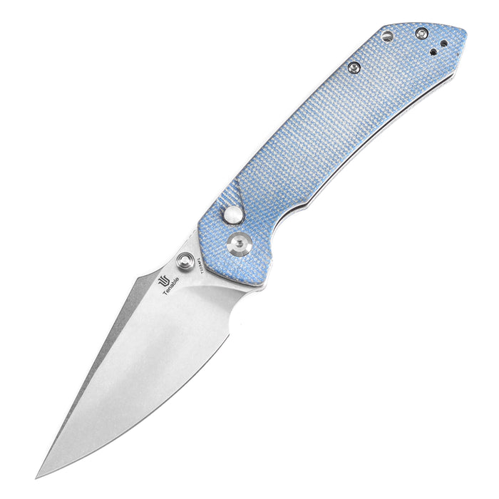 Estimated Released in November Fenrir Button Lock Knife Blue Micarta Handle (3.44''14C28N Blade) Greg Schob Design - T1034F1