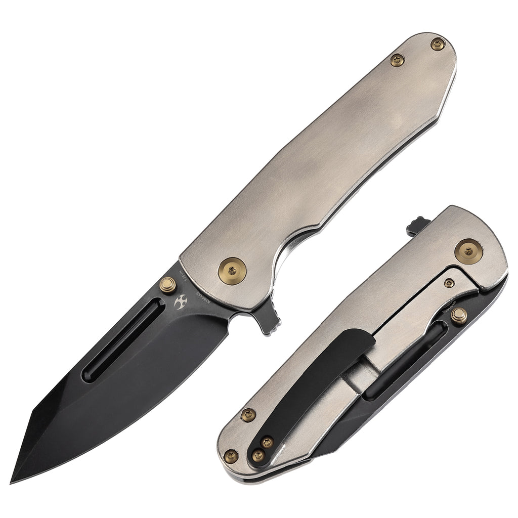KANSEPT Superhawk Flipper Knife Titanium with Orange Peel Finish