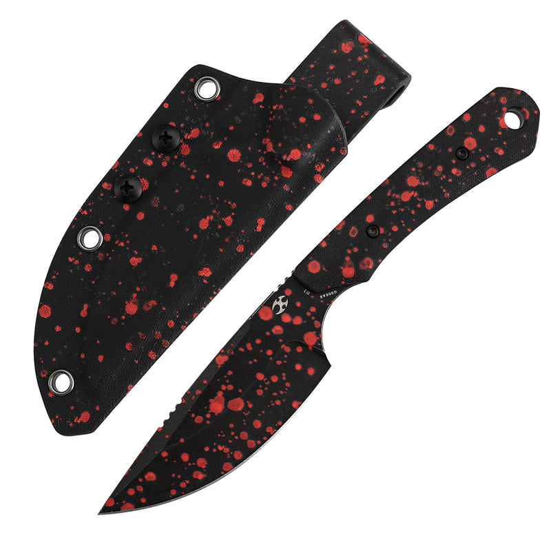 Kansept Flank | Fixed Blade | Black G10 with Zombie Blood Print | 3.69" D2 with Zombie Blood Print Blade | TuffKnives Design | G006A8