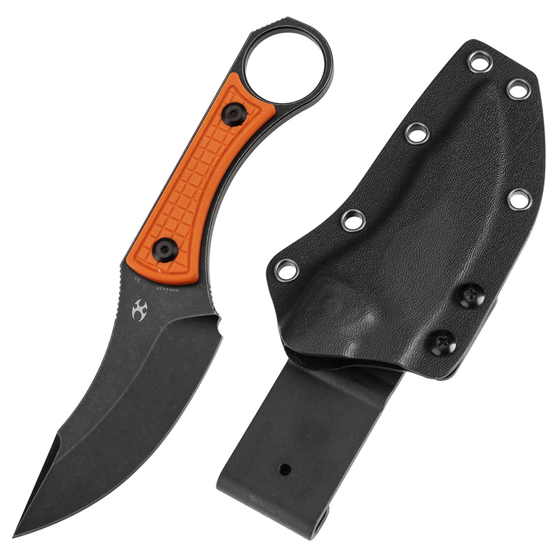 KANSEPT Niko Fixed Knife Orange G10 with Frag Pattern Handle (3.54''Blackwash D2 Blade ) with Sheath Marco Knives Design -G004A10