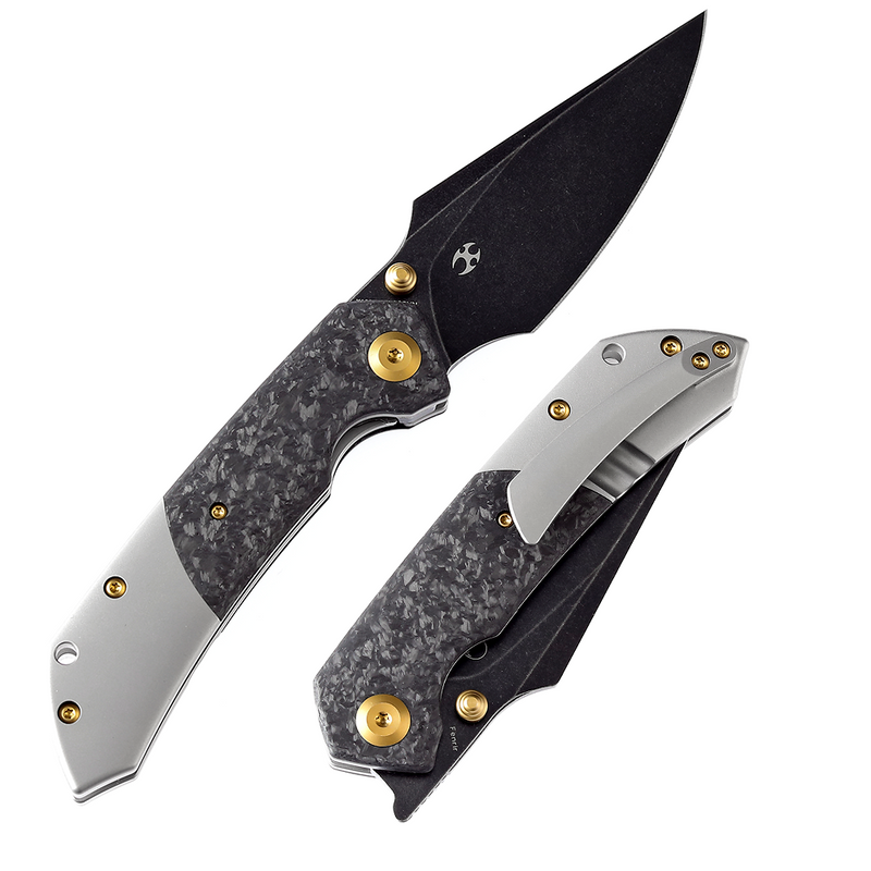 KANSEPT Fenrir --Left Handed Flipper Knife Shred Carbon Fiber+ Titanium  Handle (3.48'' CPM-S35VN Blade) Greg Schob Design -K1034L1