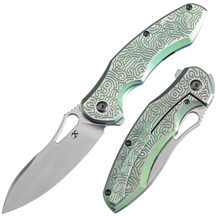 KANSEPT Echis Thumb Hole Green Anodized Textured Titanium Handle (3.45''CPM S35VN Blade ) Djinn Design -K1071A4