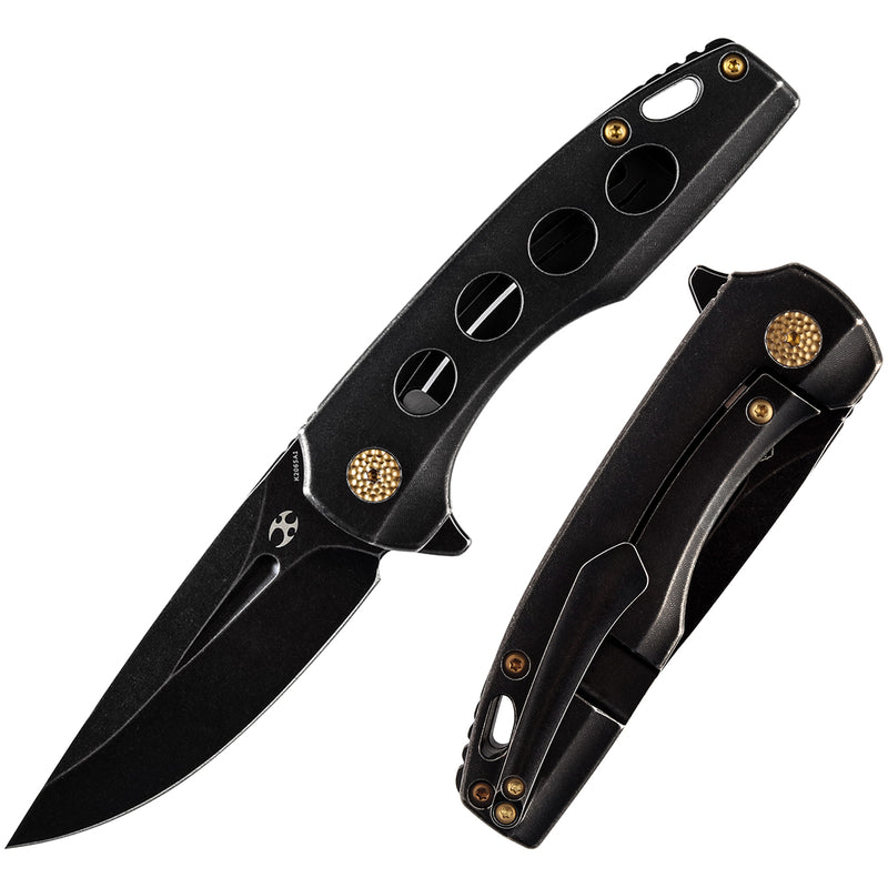 KANSEPT Cassowary Flipper Knife Blackwash Titanium Handle (2.9'' CPM-S35VN Blade) Koch Tools -K2065A1