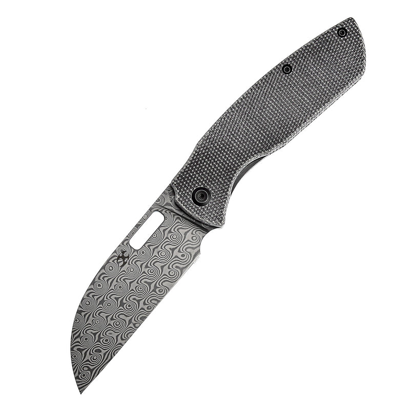 KANSEPT Convict Thumb Hole Knife Black Micarta  Handle (3.3''Dmascus Blade) Sheepdog Knives-K1023D1