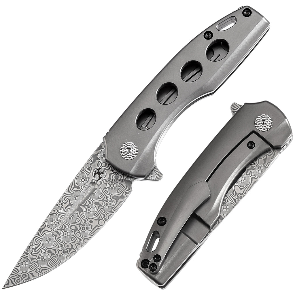 KANSEPT Cassowary Flipper Knife Grey Anodized Titanium Handle (2.9