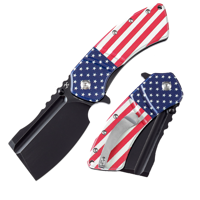 XL Korvid T1030B1 Black Stonewashed 154CM Blade G10 with American Flag Print Handle Designed by Koch Tools