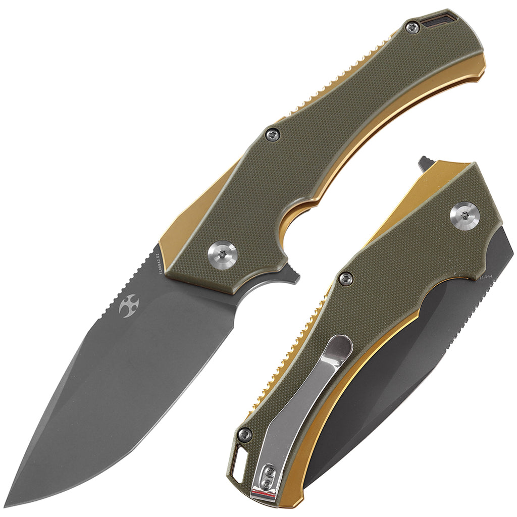 Hellx T1008A2 Budget Friendly Folding Hunting Knife G10 Handle Gray TiCn Coated D2 Blade