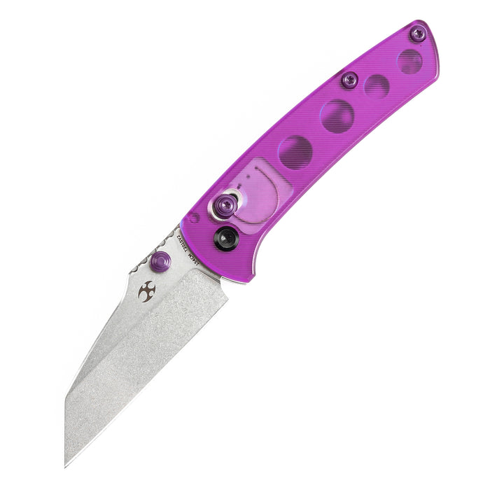 KANSEPT Little Main Street Cross Bar Lock Purple Acrylic Handle (2.26'' Stonewashed 154CM Blade) Dirk Pinkerton Design T2015V2