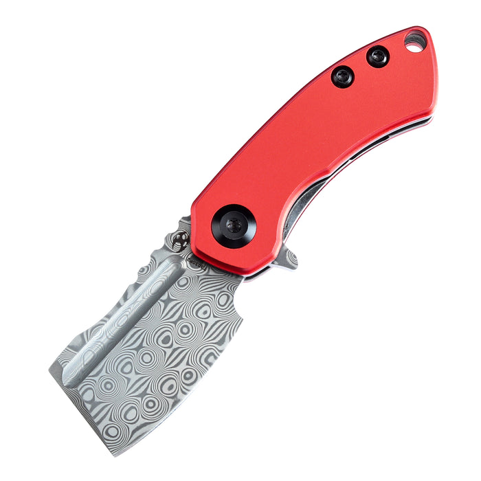 KANSEPT Mini Korvid  Flipper Knife Red Anodized Aluminum Handle (1.45'' Damascus Blade) Koch Tools Design-T3030P2