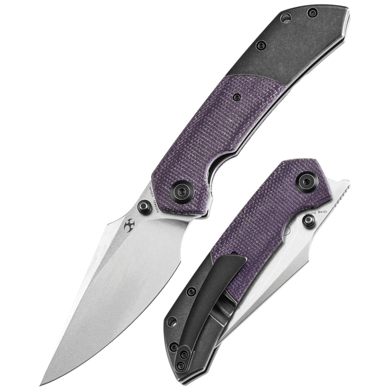 KANSEPT Fenrir Front Flipper/Thumb Stud Knife Blackwash Titanium and Purple Micarta Handle (3.48''CPM-S35VN Blade) Greg Schob Design -K1034Z1