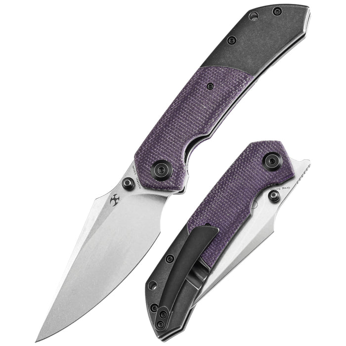 KANSEPT Fenrir Flipper Knife Blackwash Titanium and Purple Micarta Handle (3.48''CPM-S35VN Blade) Greg Schob Design -K1034Z1