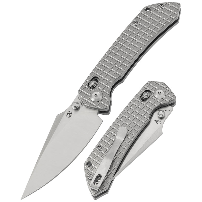 KANSEPT Fenrir Crossbar Lock Knife Bead Blasted Titanium with Frag Pattern Handle (3.48'' CPM S35VN Blade) Greg Schob Design - K1034V8