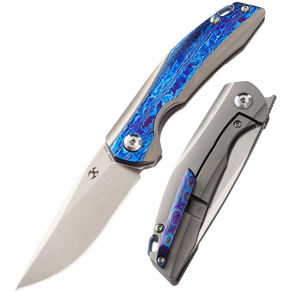 Mini Accipiter Flipper Knife Titanium Timascus Handle Kim Ning Design K2007A4