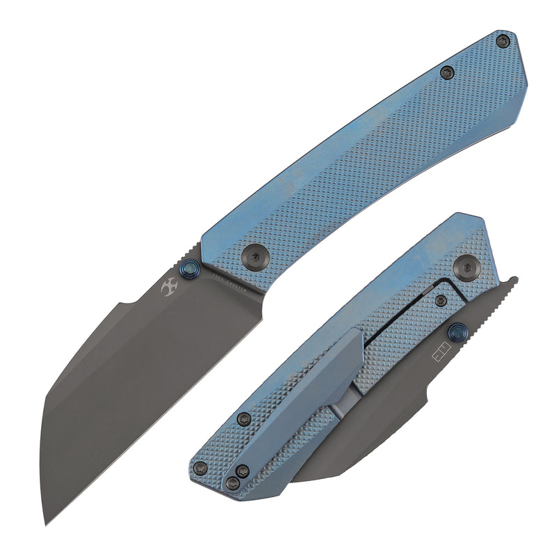 KANSEPT Contra | Thumb Stubs | Blue Anodized Titanium with Diamond Pattern | 3.25" S90V Blade | Nathan Contra Design | K1139A3