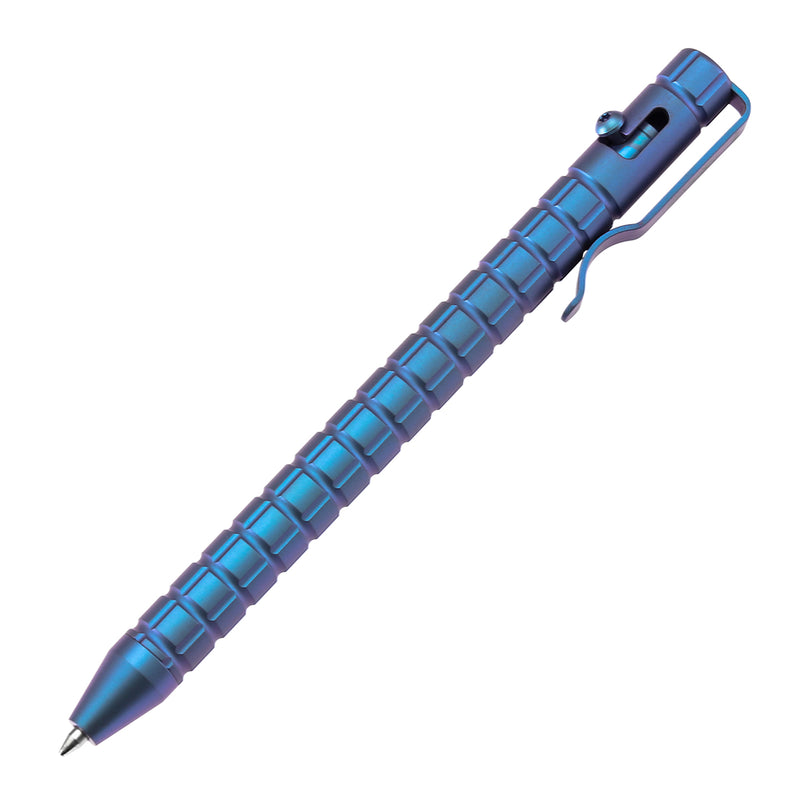 Kansept EDC Scavenger Bolt Action Blue Anodized Titanium Pen with Frag Pattern Designed by Kevin Passon-G013H5