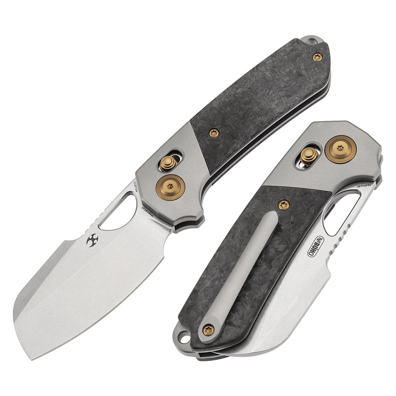 KANSEPT Nahual Crossbar Lock Knife Beadblasted Titanium with Shred Carbon Fiber Handle(2.95" Magnacut Blade)Javier Garcia Design-K2125V2