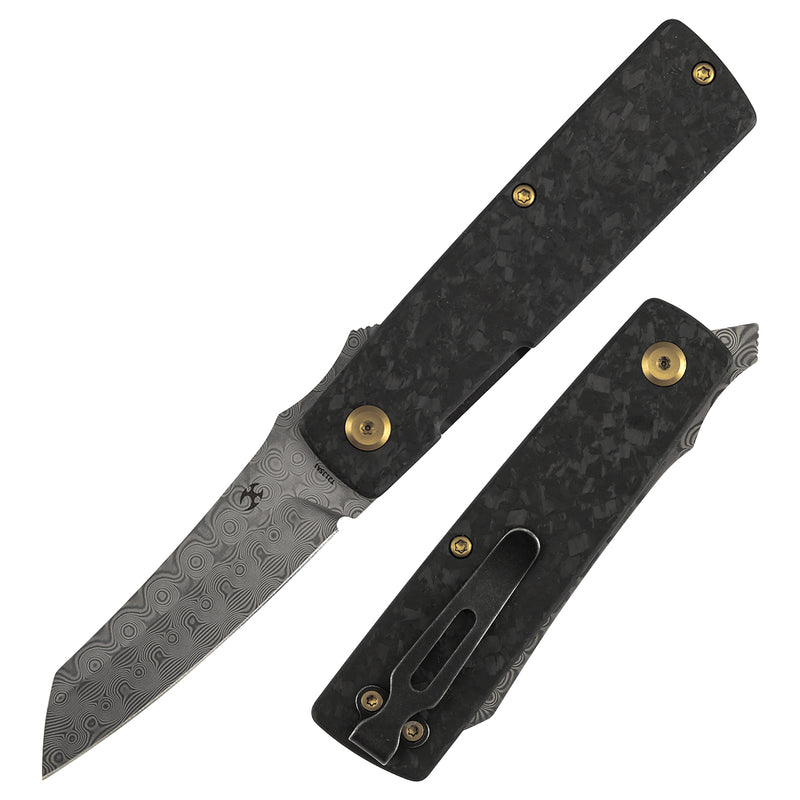 KANSEPT Higonokami | Liner Lock | 3.02'' Damascus Blade | Shred Carbon FIber Handle | Goran mihajlovic Design | T2135A1