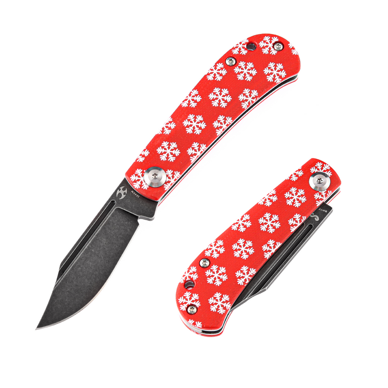 KANSEPT Bevy Slip Joint Knife Red G10 Snowflake Print Handle (2.9'' 154CM Blade) Nick Swan Design-T2026SC