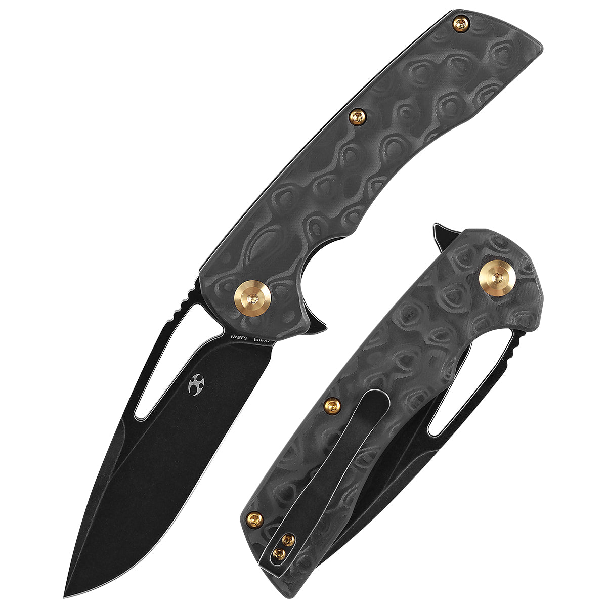 KANSEPT Kryo Thumb Hole/Flipper Knife Black Rose Pattern Carbon