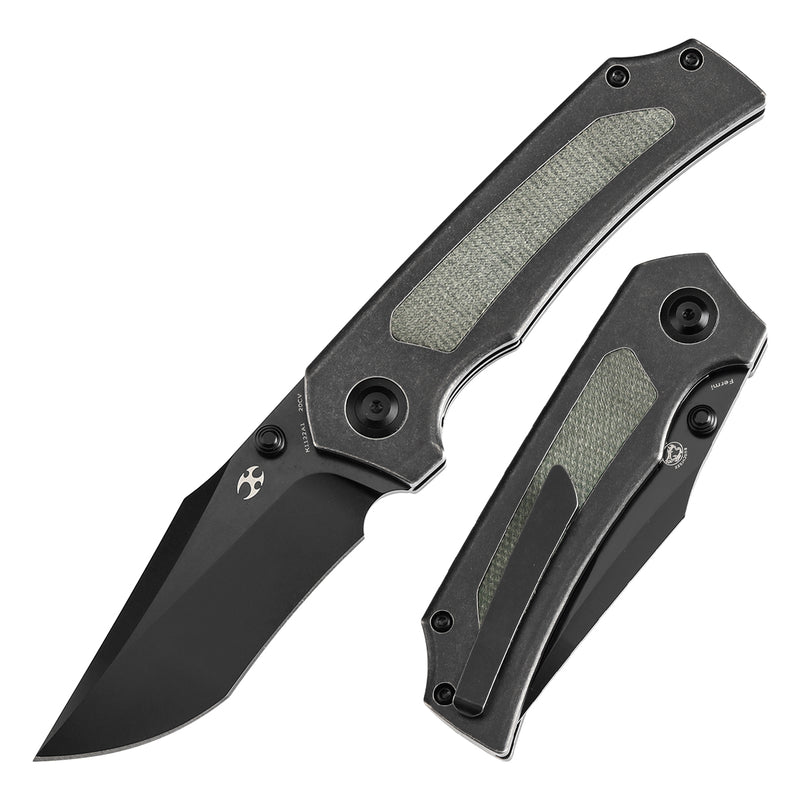 KANSEPT Fermi Green Micarta Handle (3.11" CPM 20CV Blade) Burchtree Designs-K1122A1